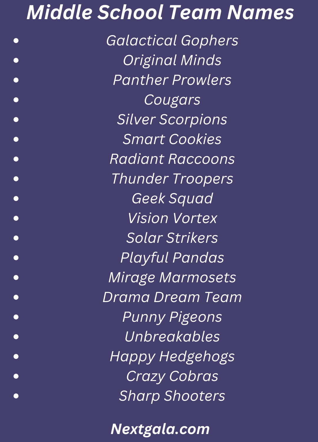 Middle School Team Names