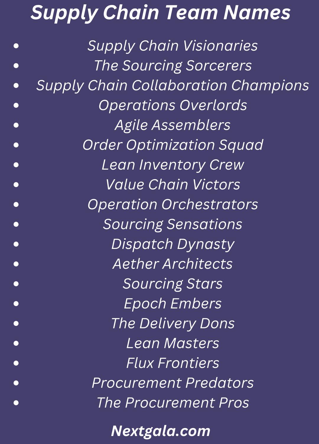 Supply Chain Team Names