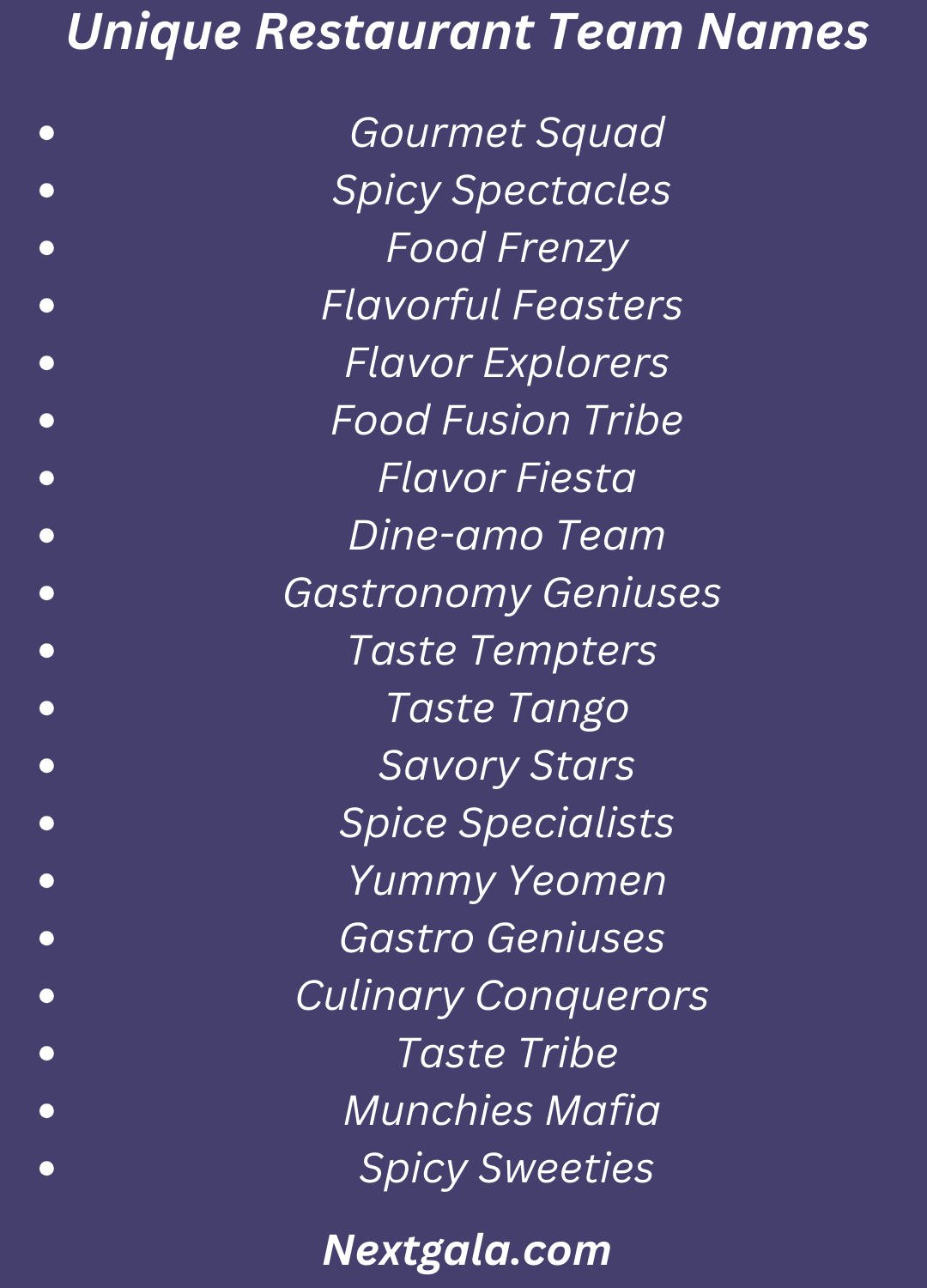 Restaurant Team Names
