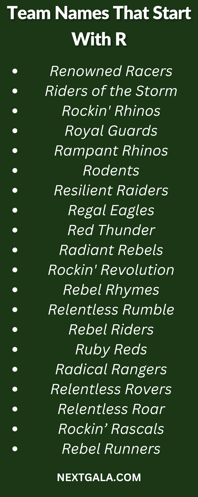 Team Names That Start With R