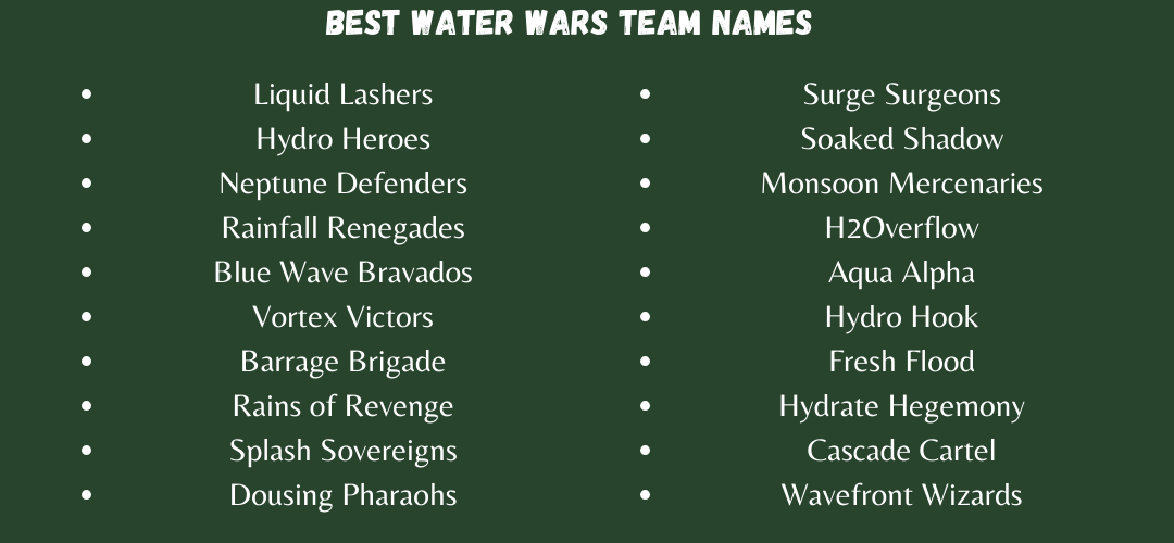 Best Water Wars Team names
