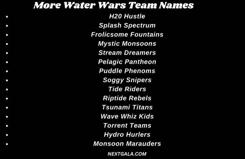 More Water Wars Team Names