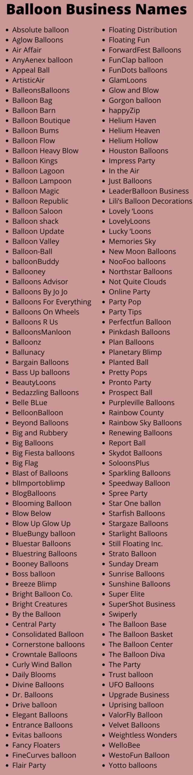 Balloon Business Names