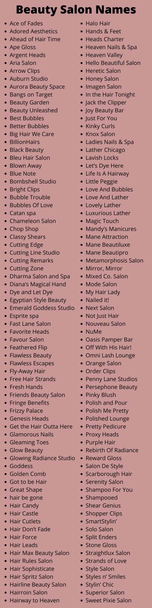 Beauty Salon Names