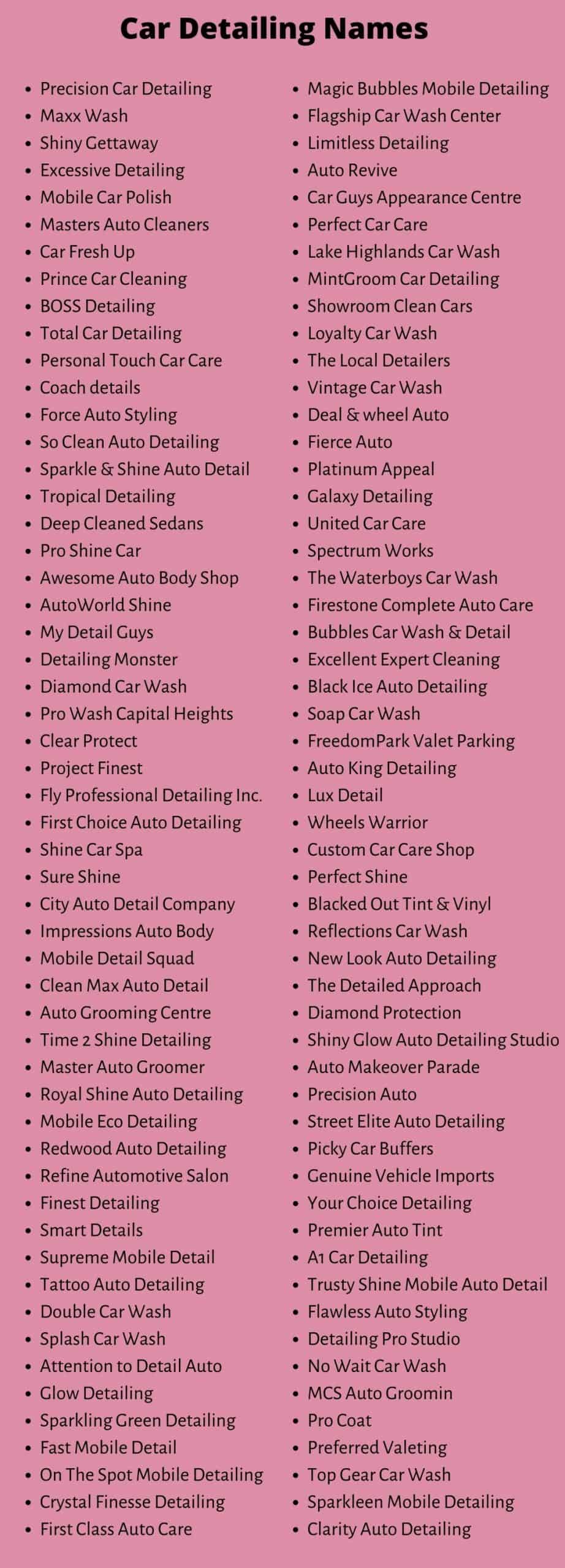 Car Detailing Names