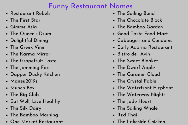 Funny Restaurant Names