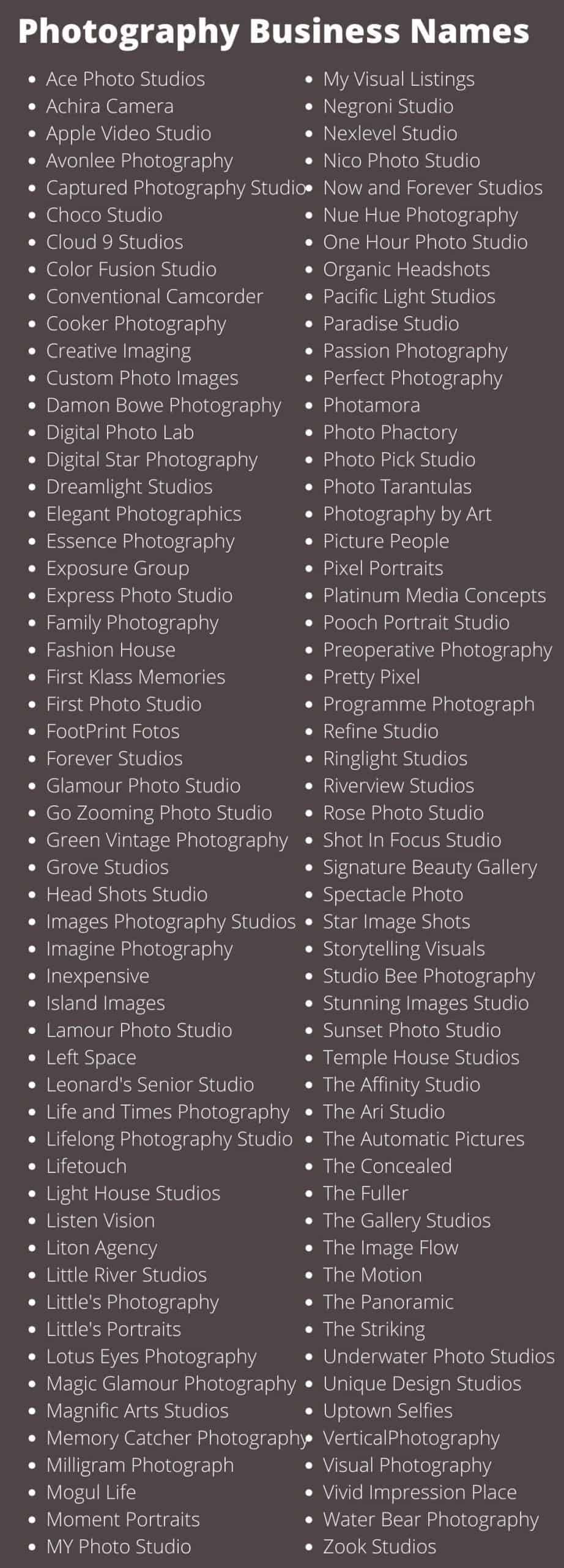 Photography Business Names