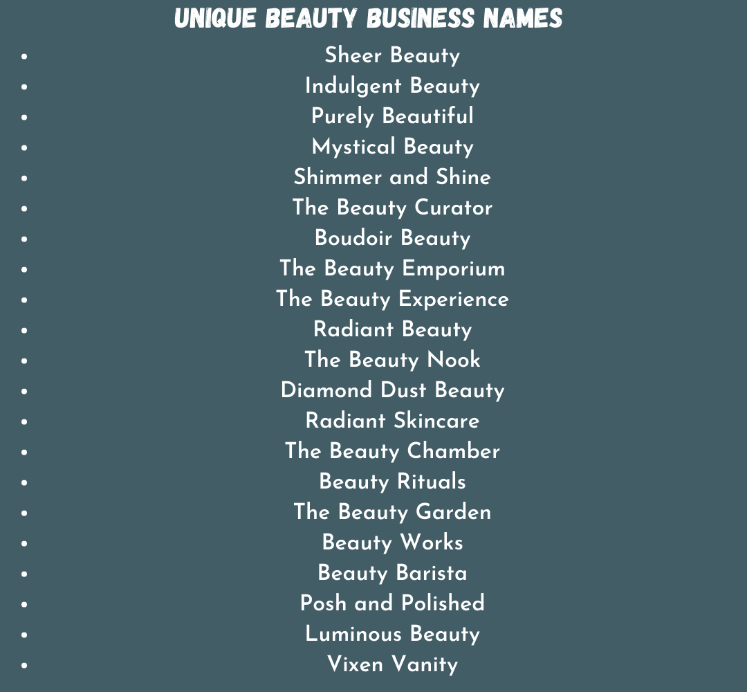 Unique Beauty Business Names