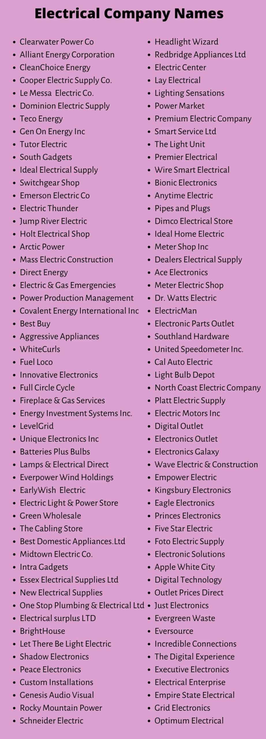 Electrical Company Names