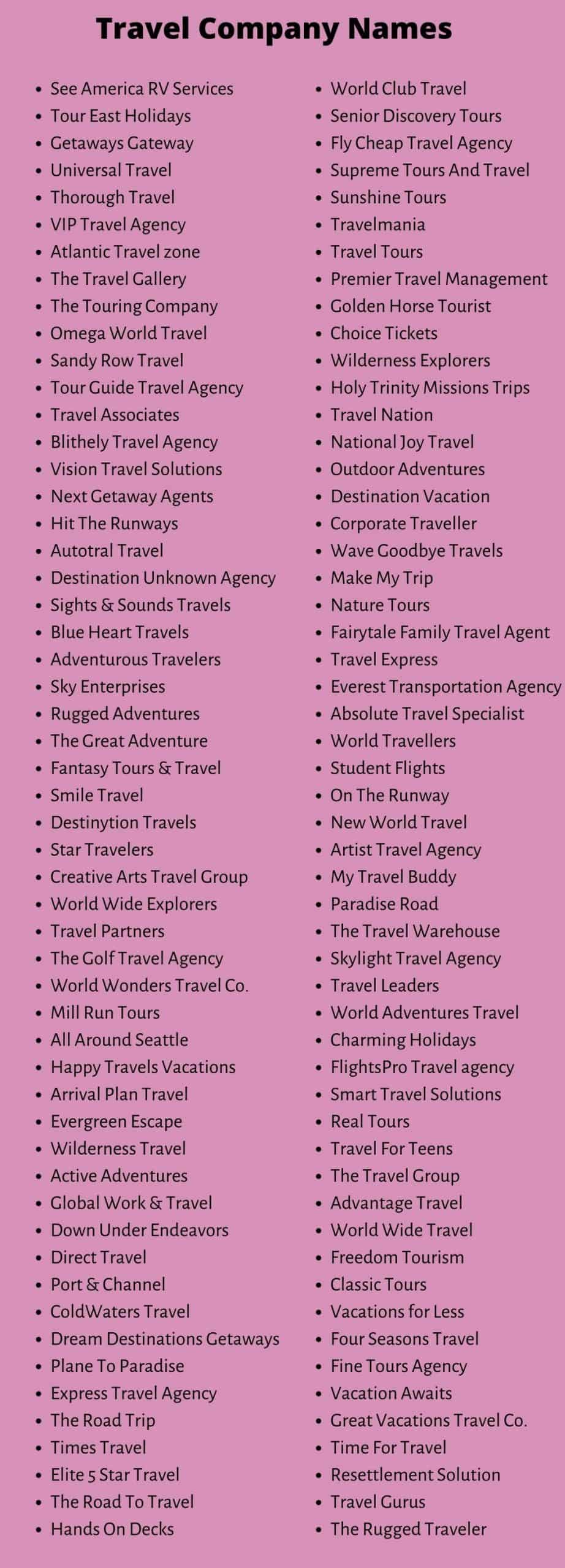 Travel Company Names