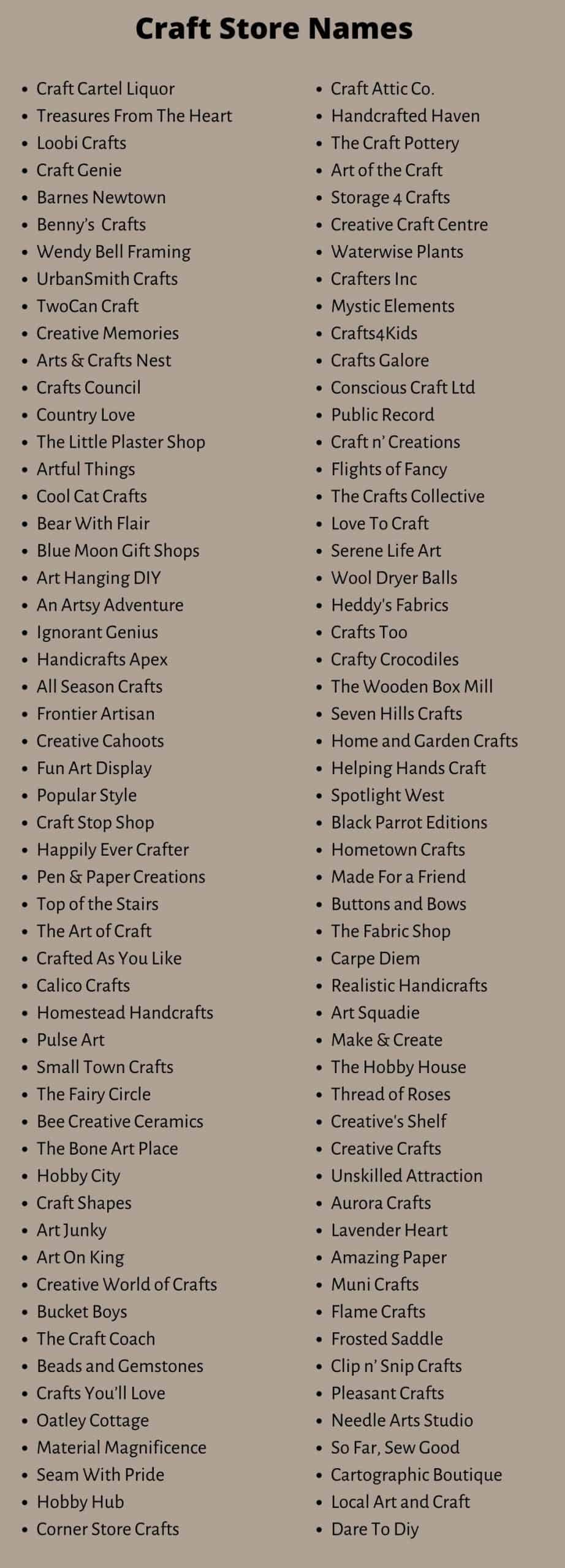 Craft Business Names