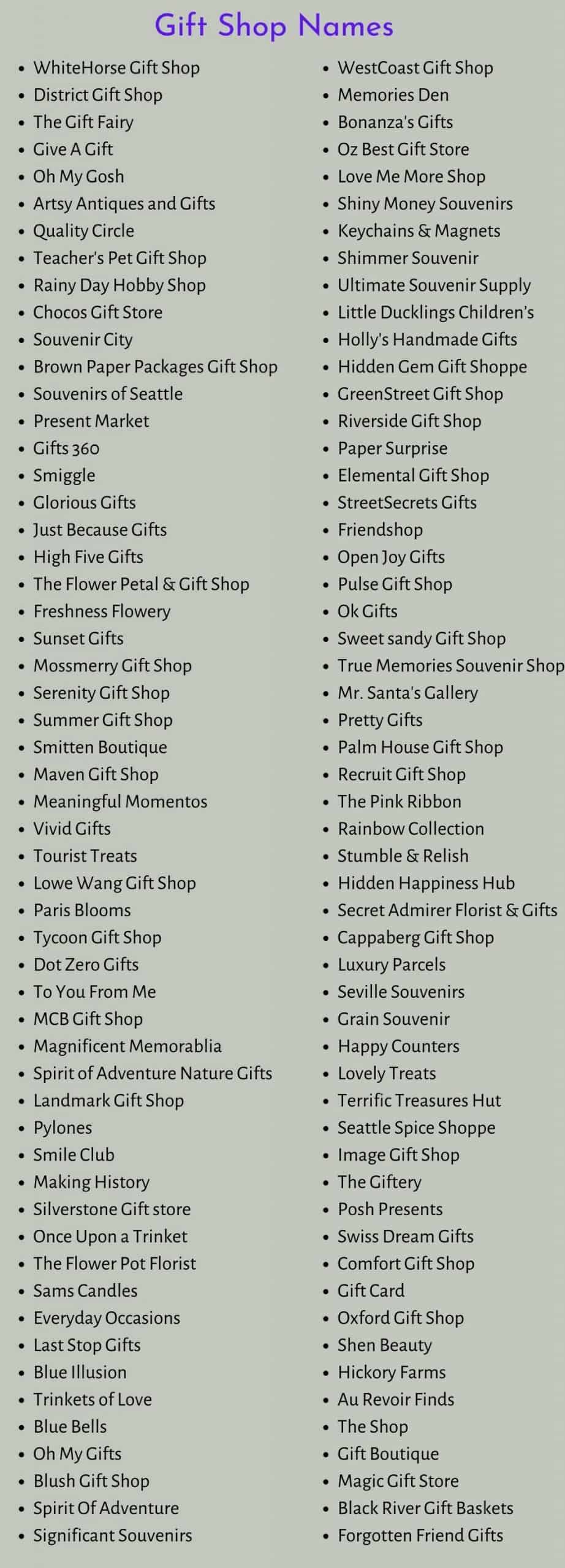 Gift Shop Names