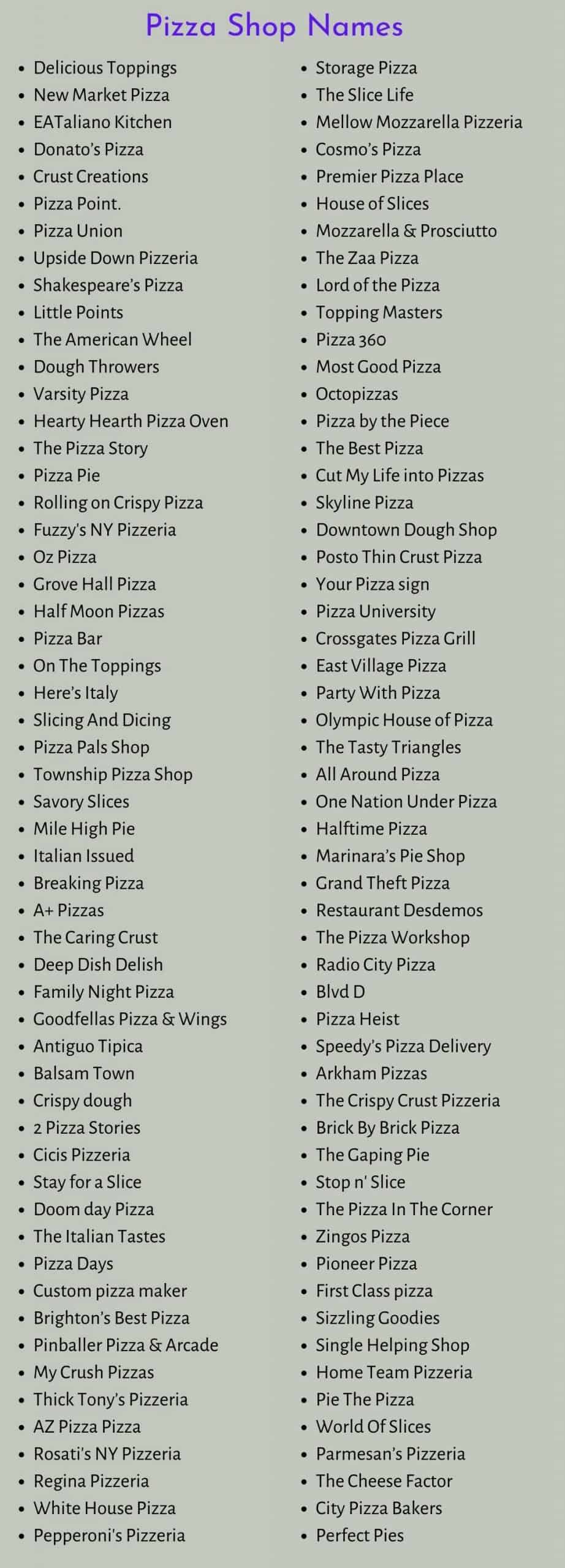 Pizza Shop Names