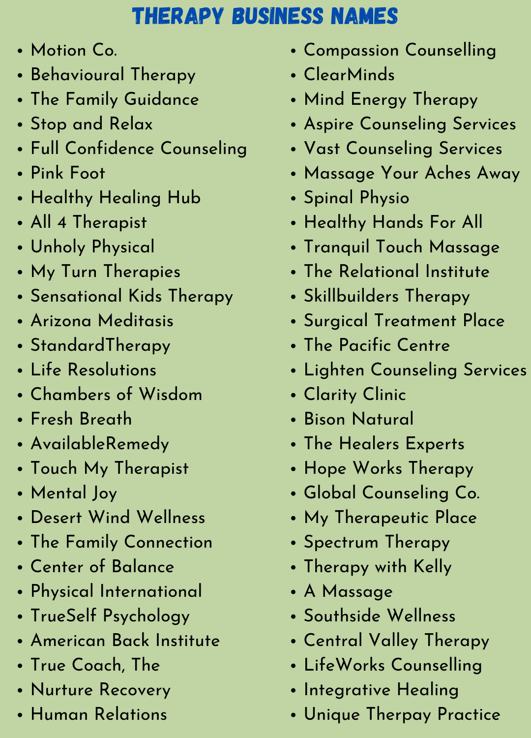 Therapy Business Names