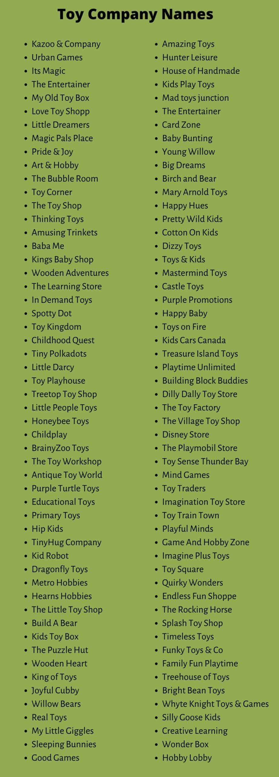 Toy Company Names