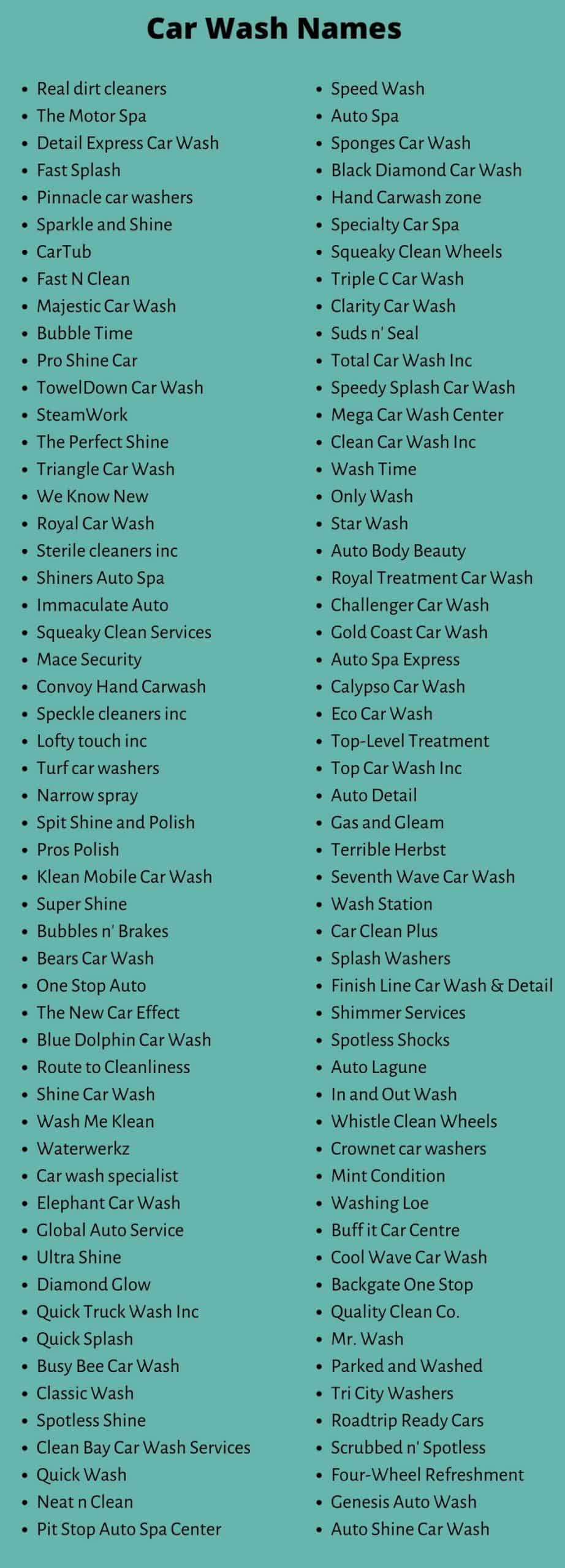 Car Wash Names