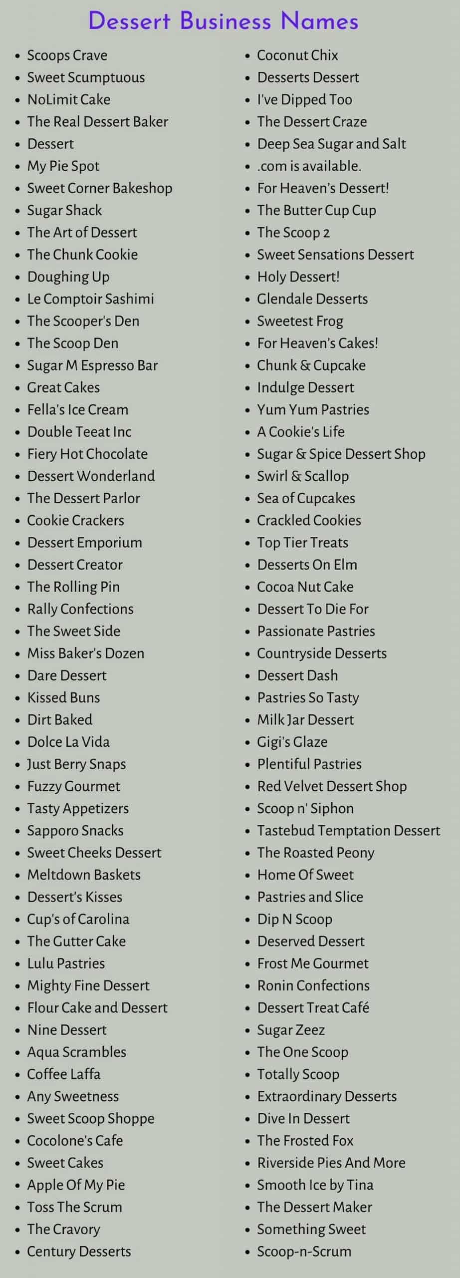 Dessert Business Names