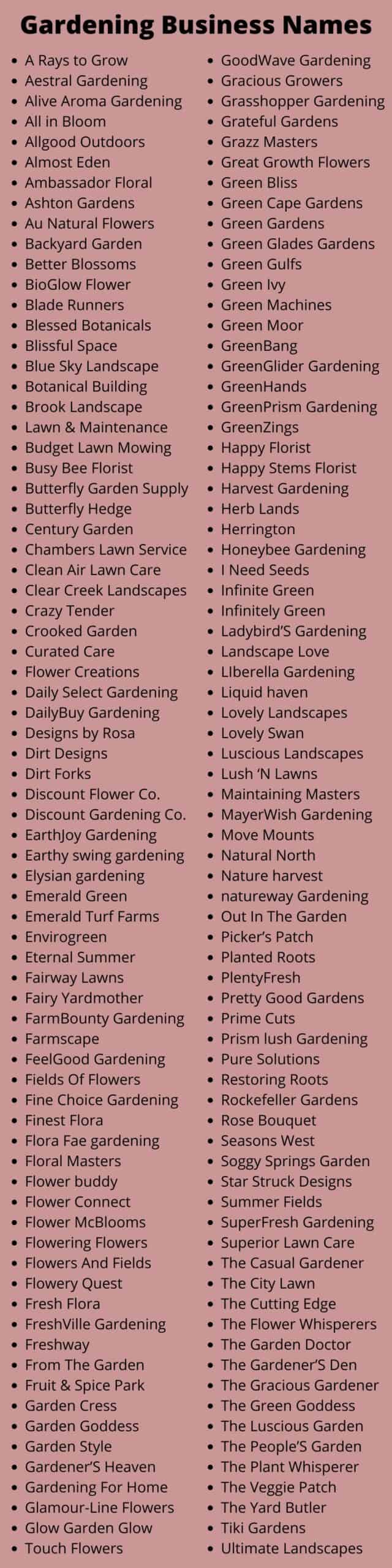 Gardening Business Names