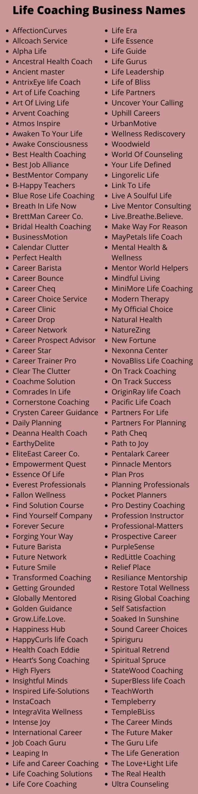 Life Coaching Business Names