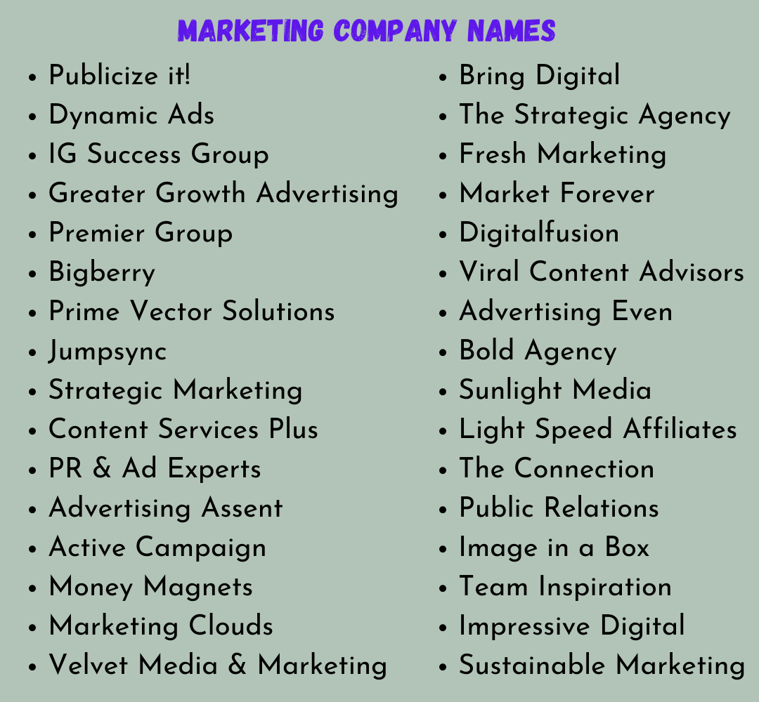 Marketing Company names