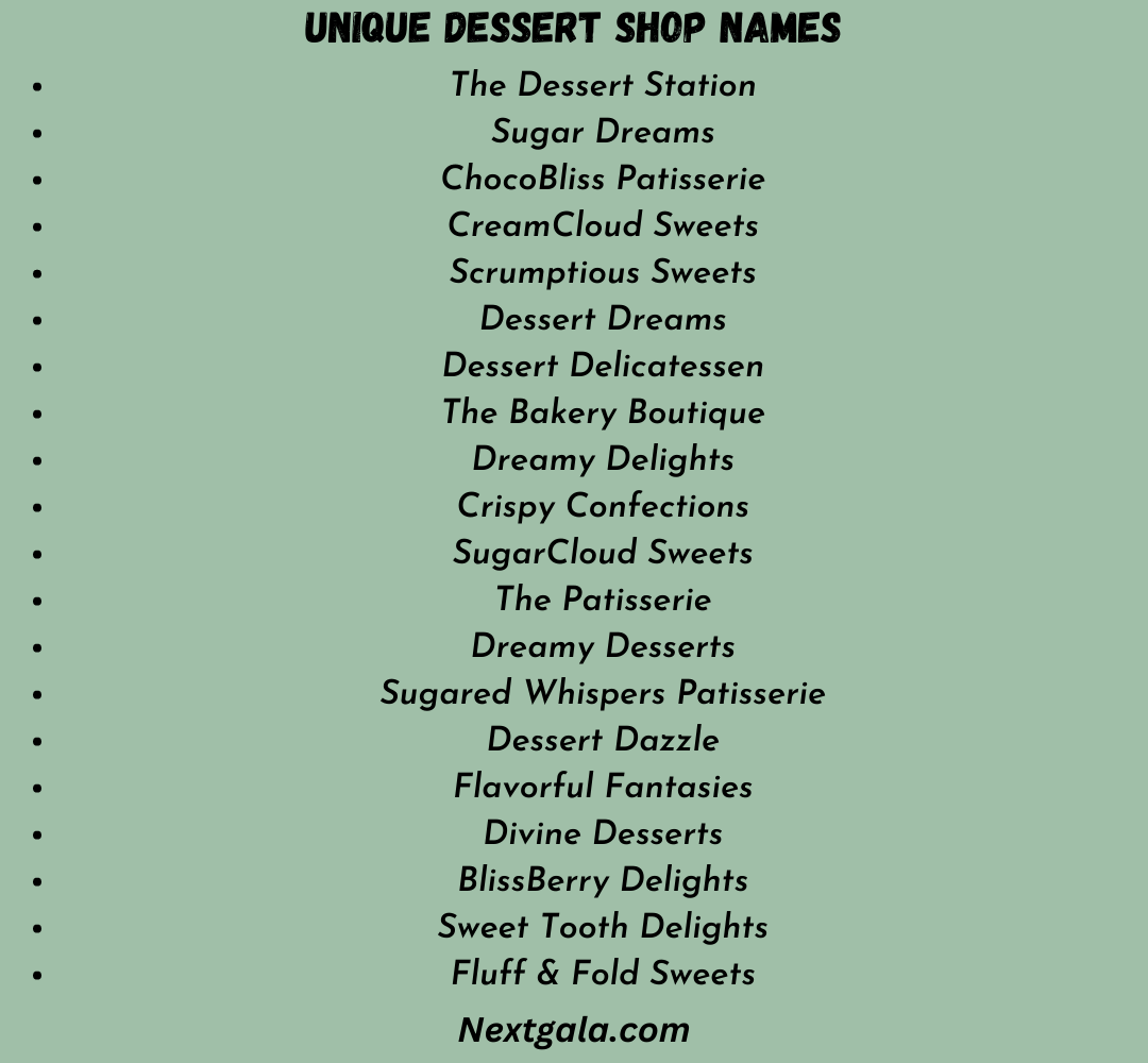 Unique Dessert Shop Names