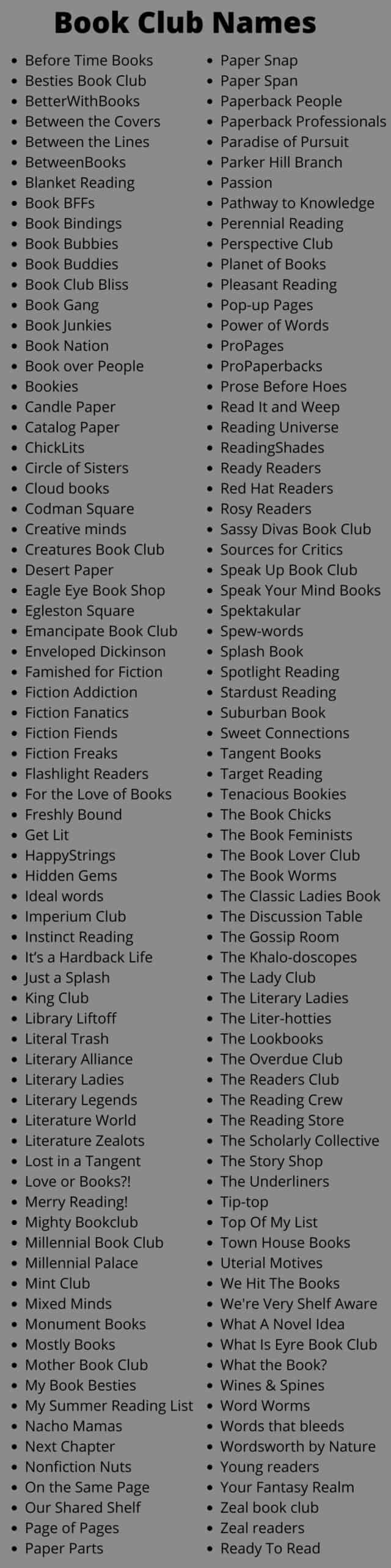 Book Club Names