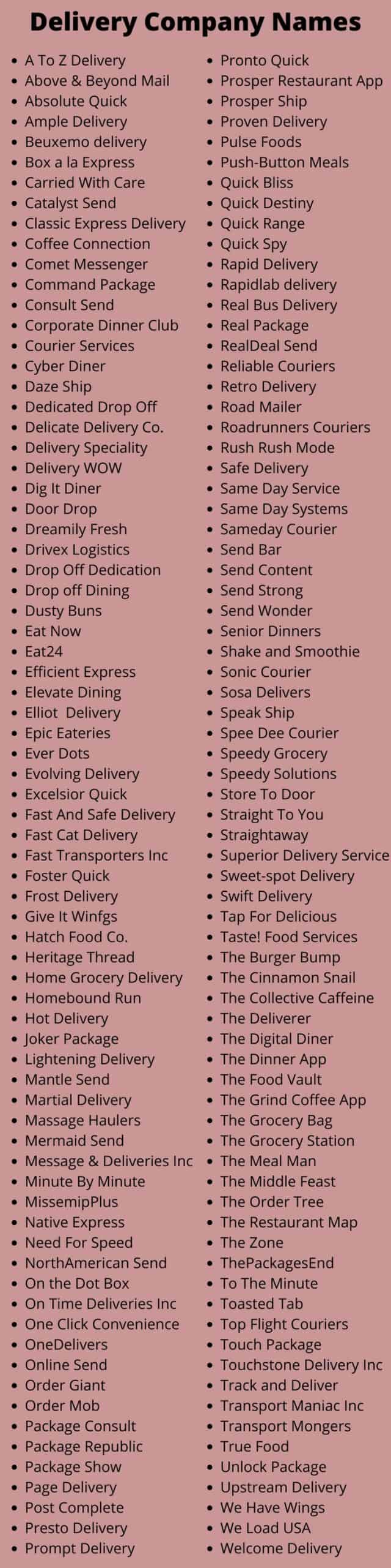 Delivery Company Names