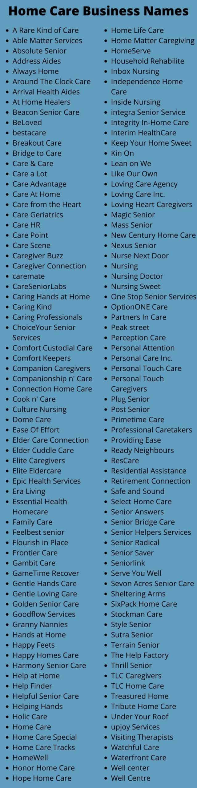 Home Care Business Names