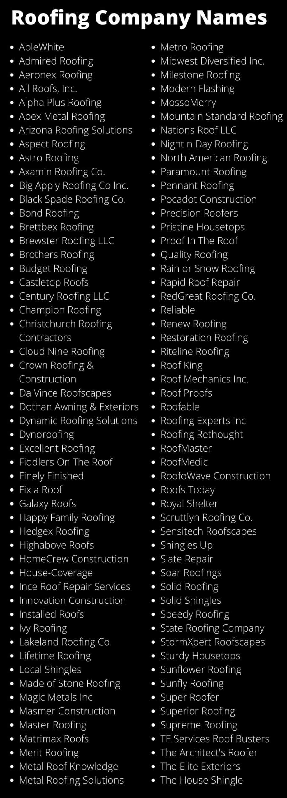 Roofing Company Names