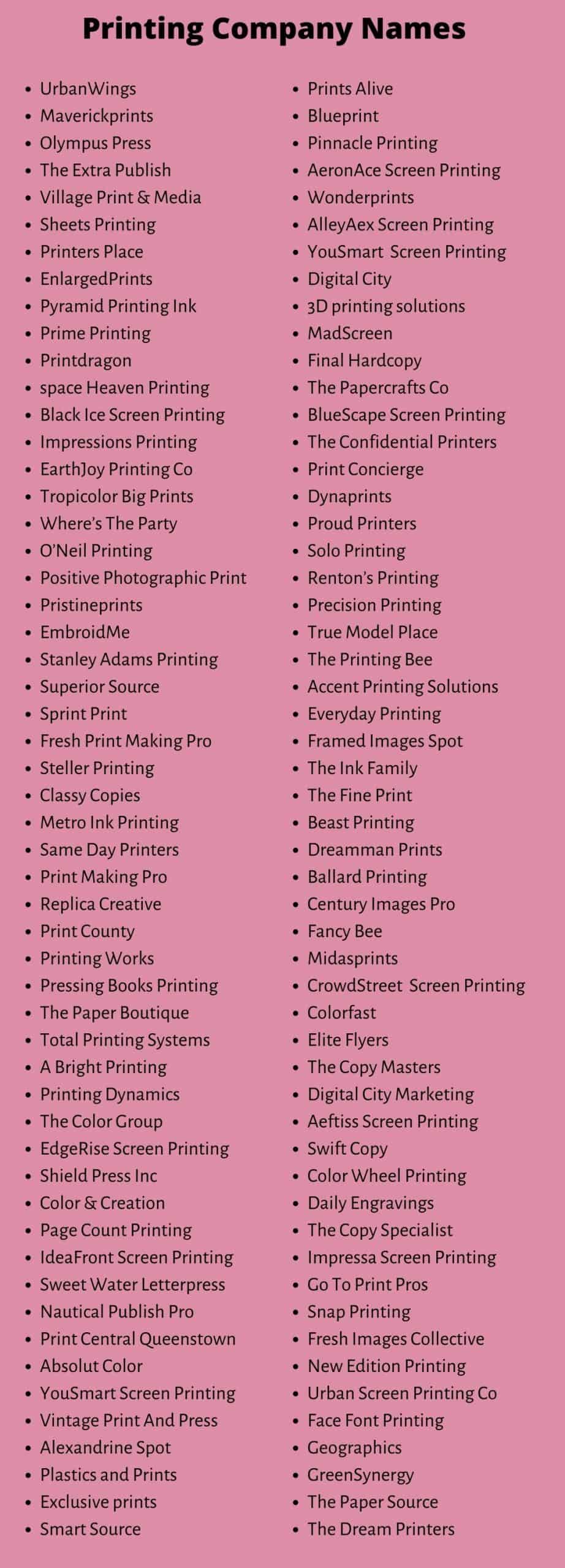 Printing Company Names