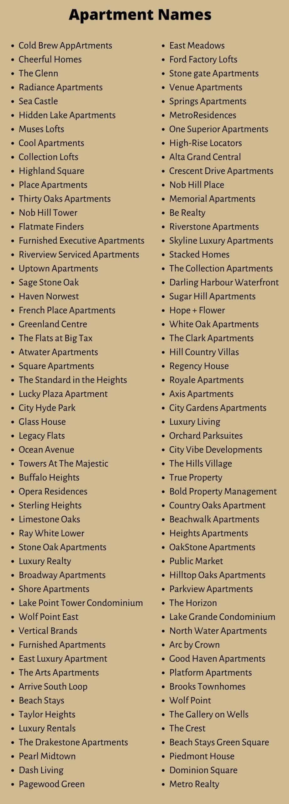 Apartment Names