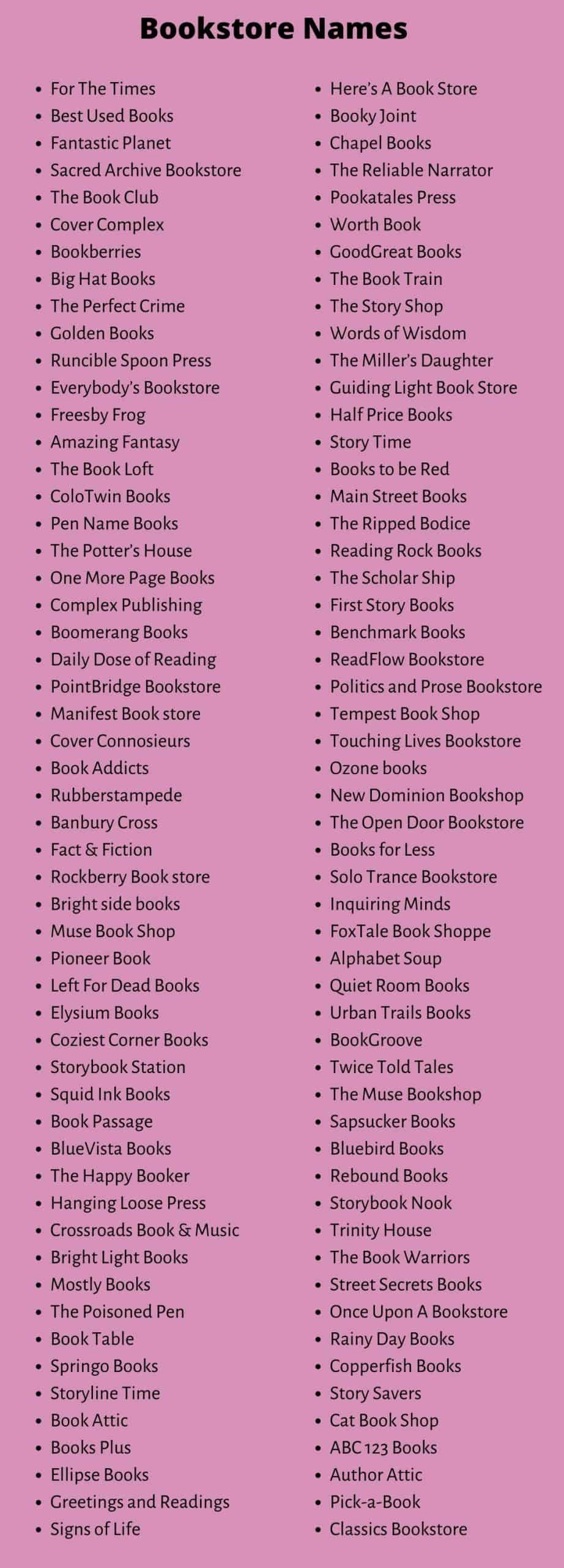 Bookstore Names