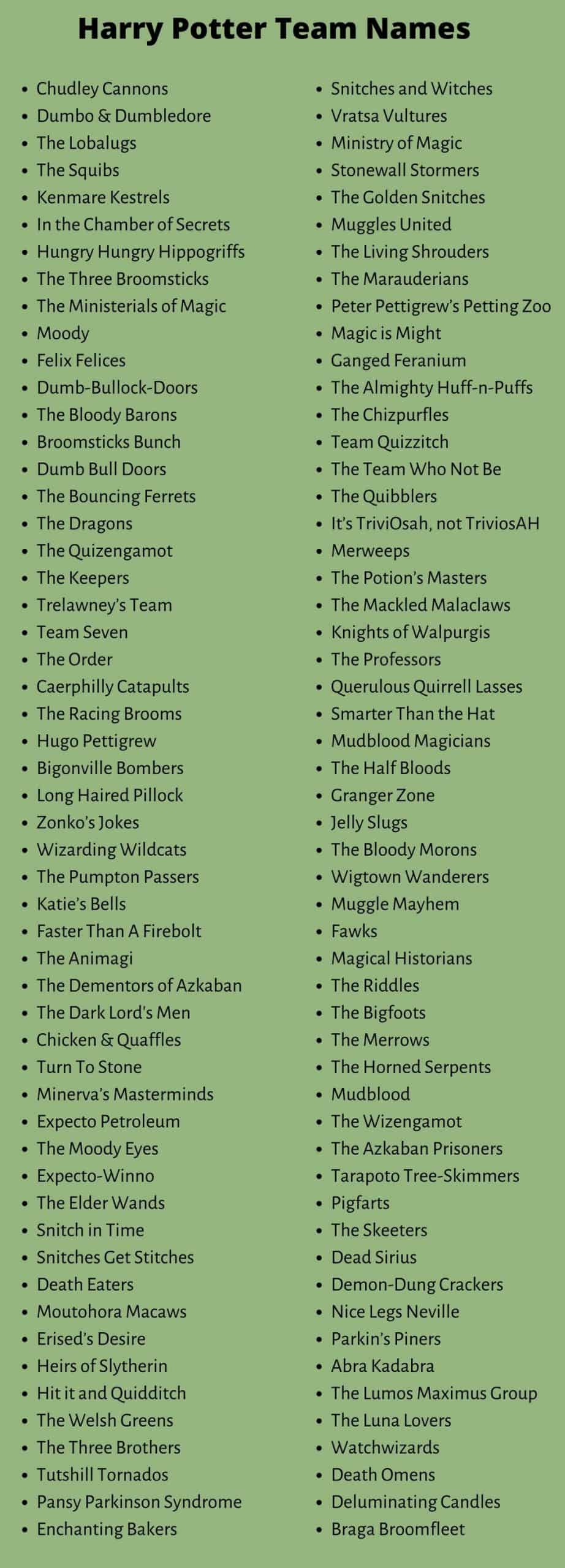 Harry Potter Team Names