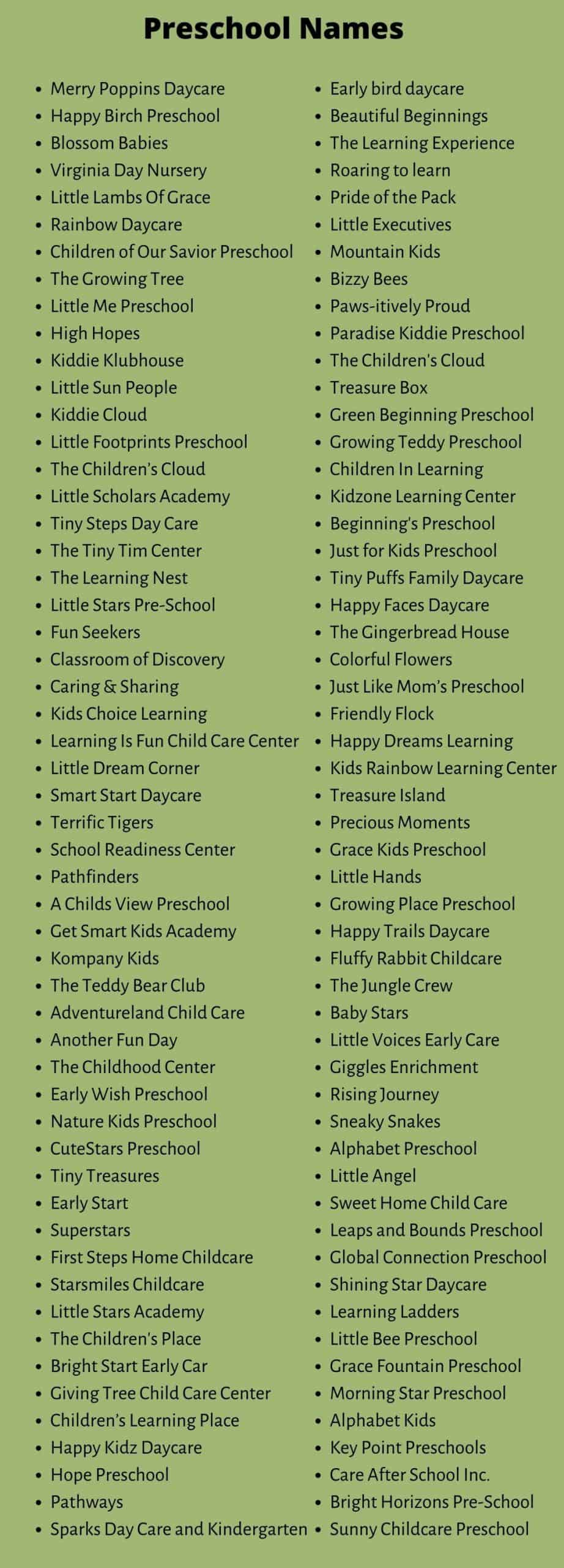 Preschool Names