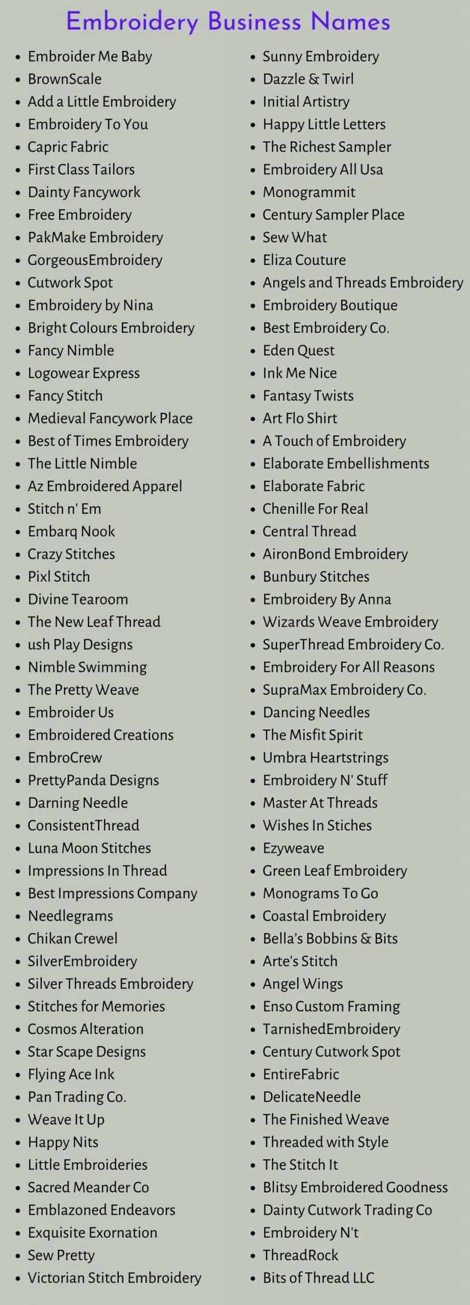 Embroidery Business Names