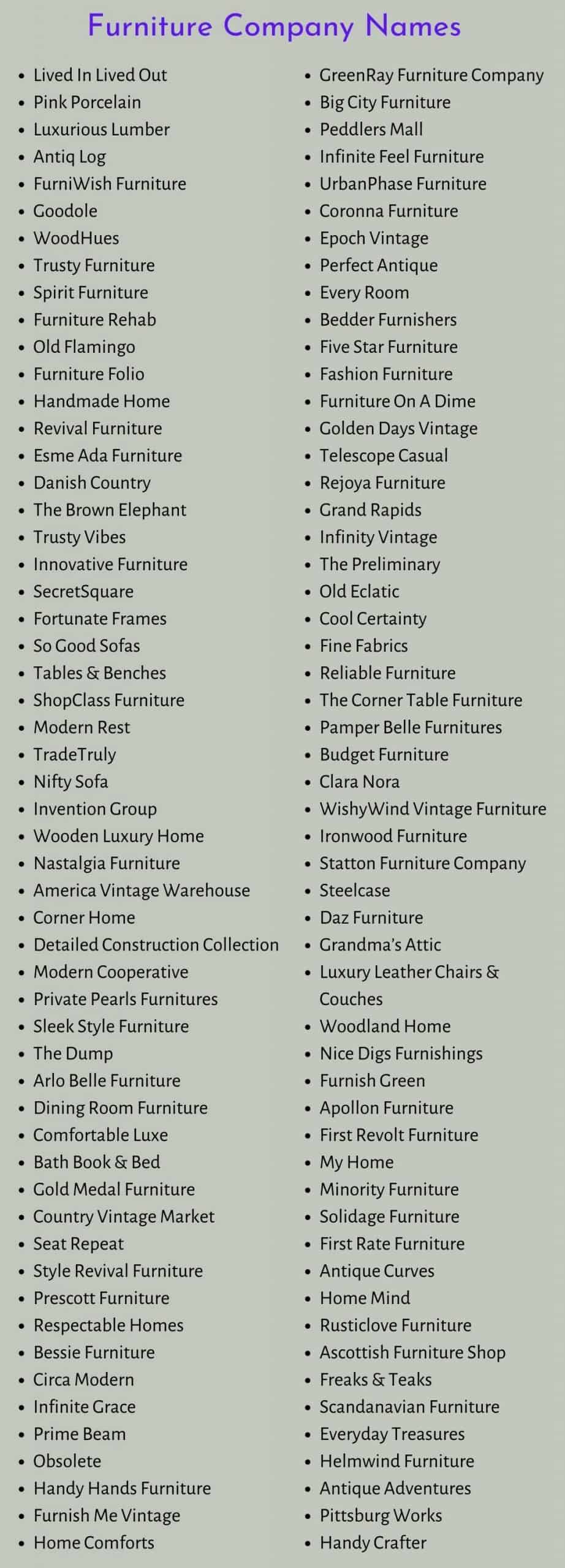 Furniture Company Names