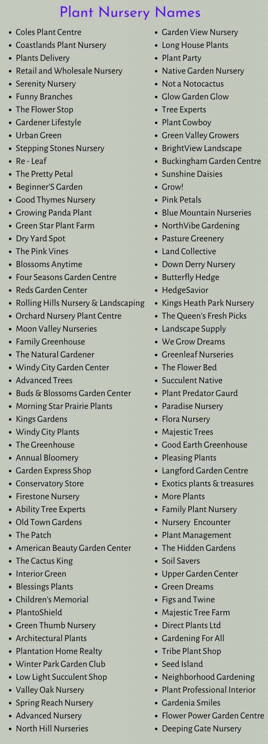 Plant Nursery Names