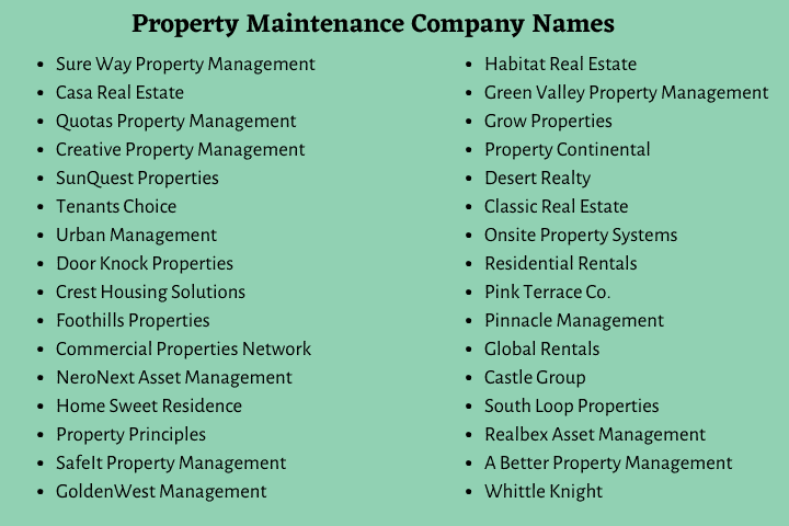 Property Maintenance Company Names