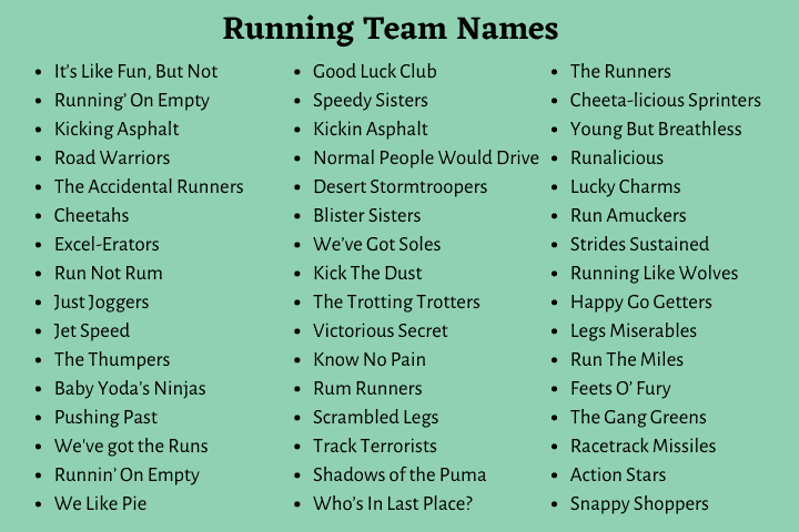 Cool running team names best sale