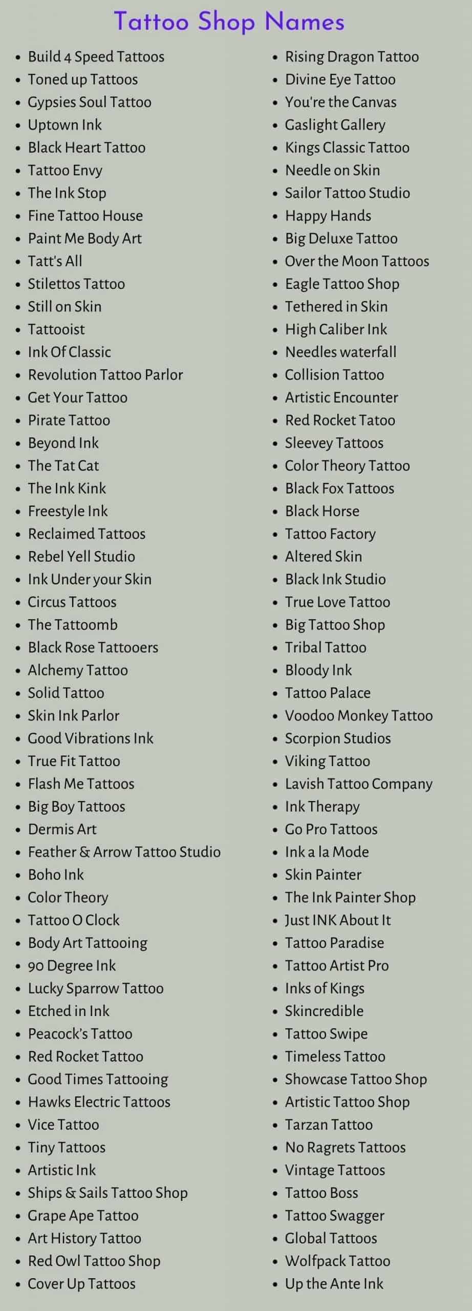 Tattoo Shop Names