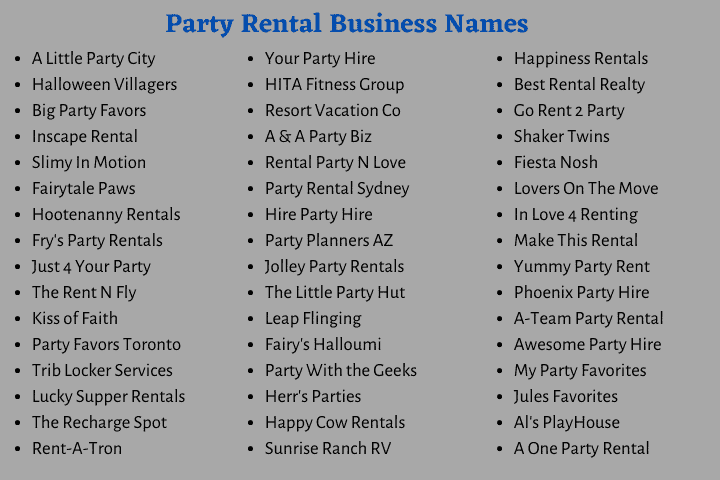 Party Rental Business Names