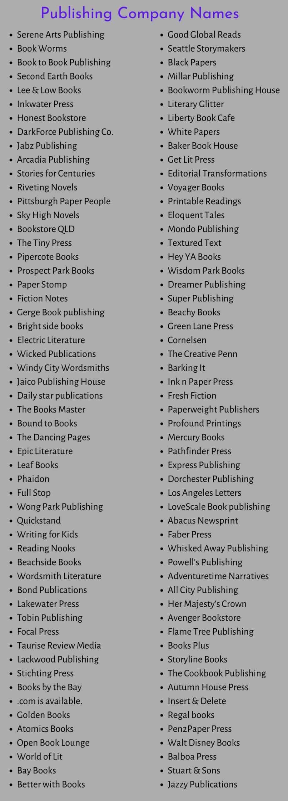 Publishing Company Names