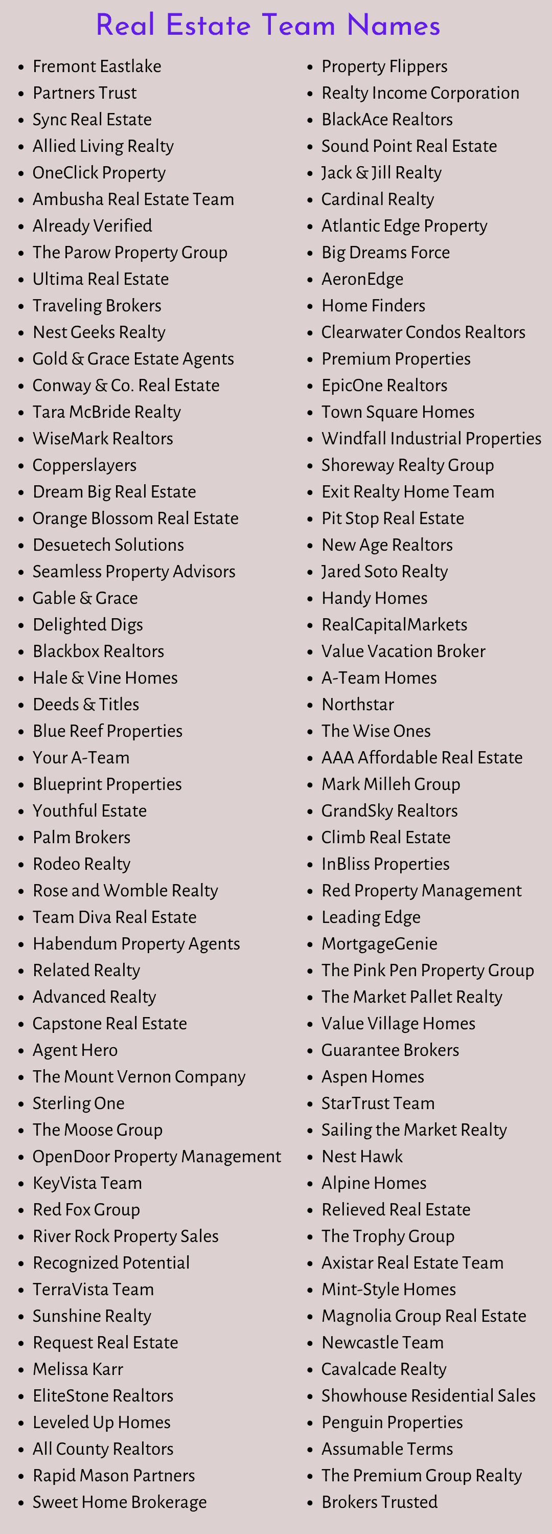 Real Estate Team Names