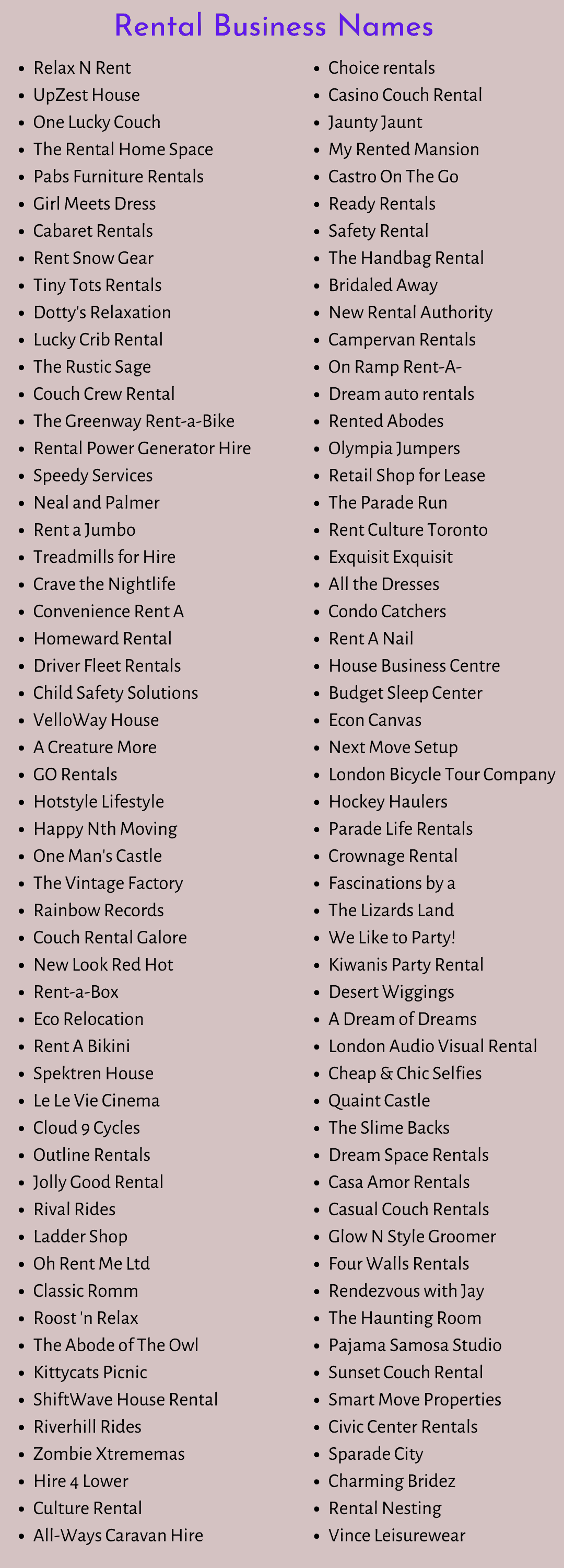 Rental Business Names