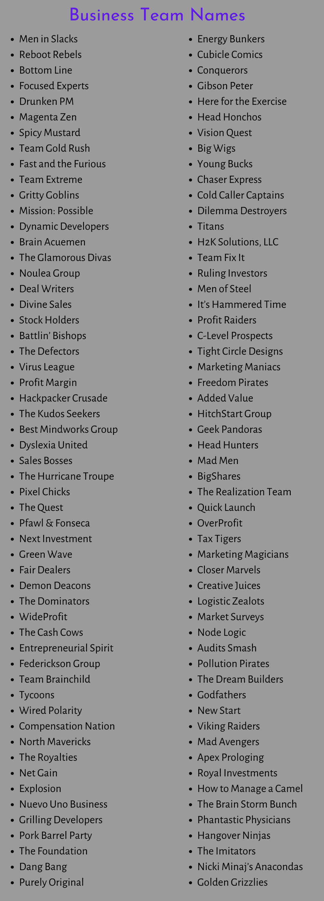 Business Team Names