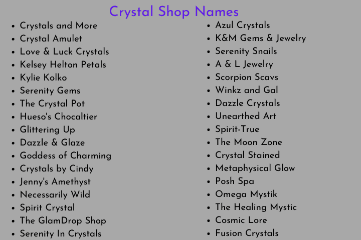 Crystal Shop Names