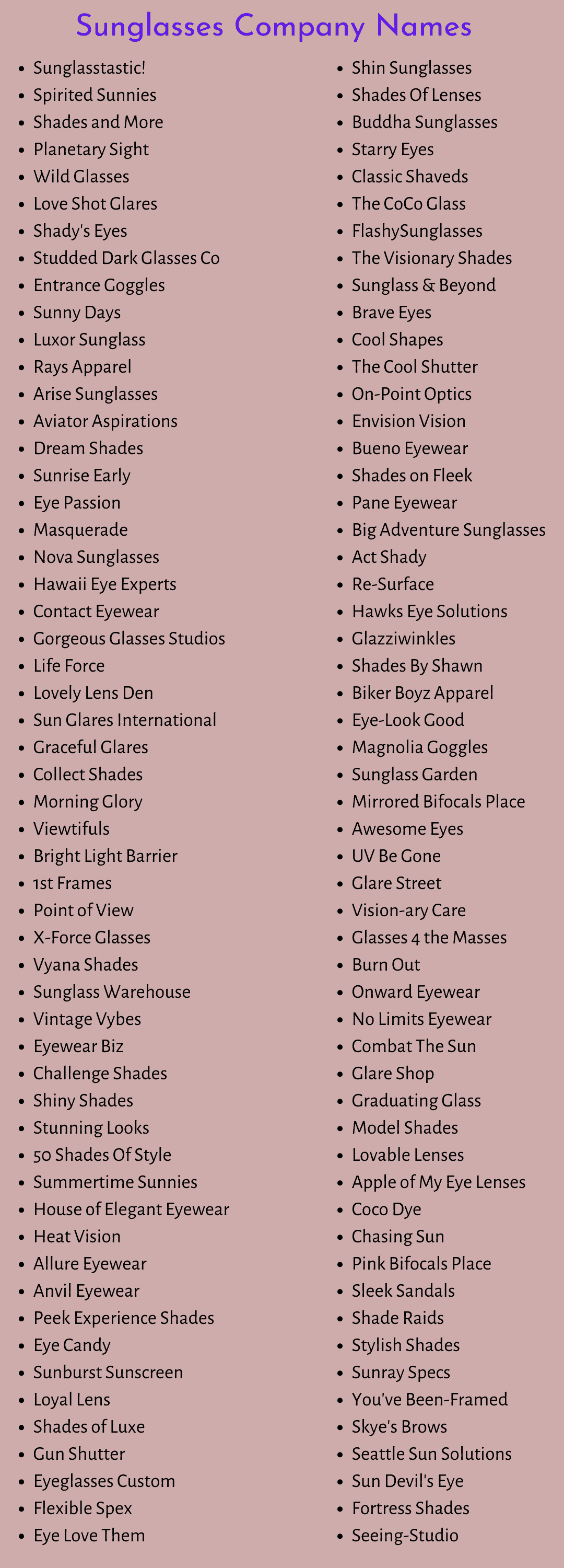 Sunglasses Company Names