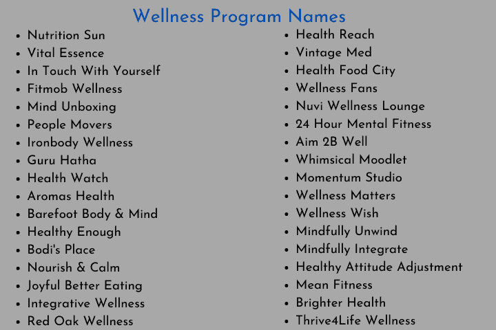 Wellness Program Names