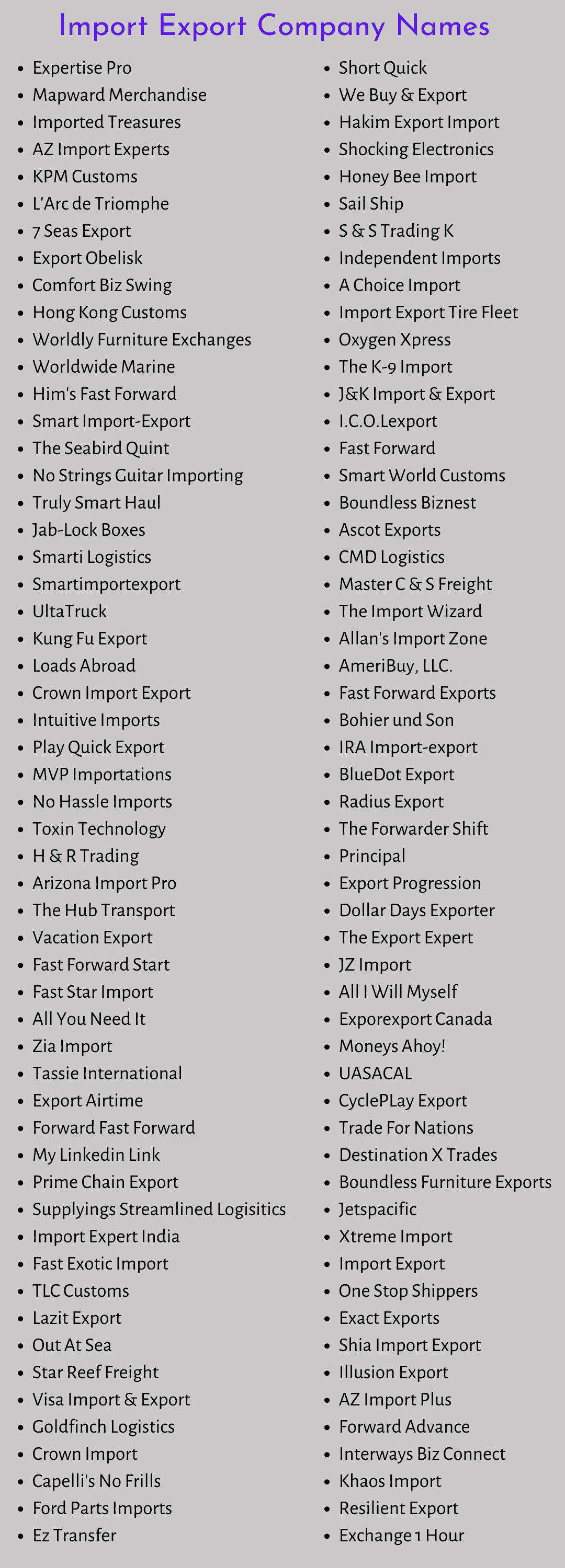 Import Export Company Names