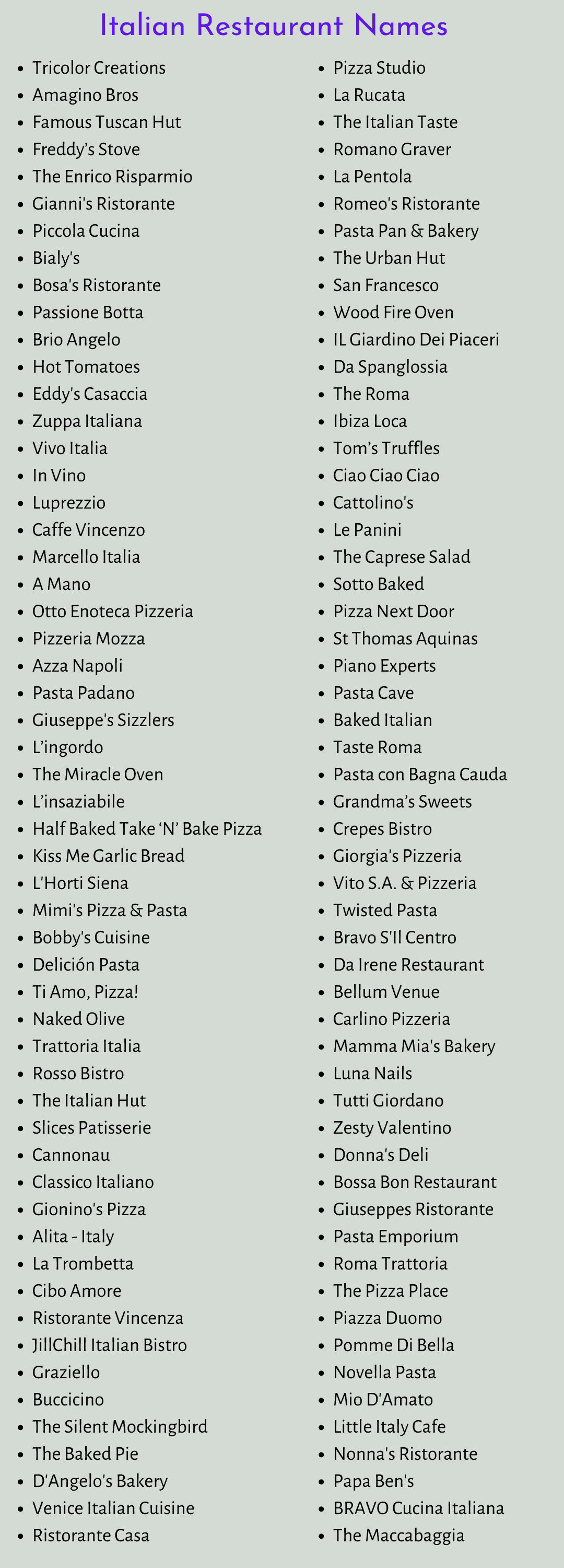 Italian Restaurant Names